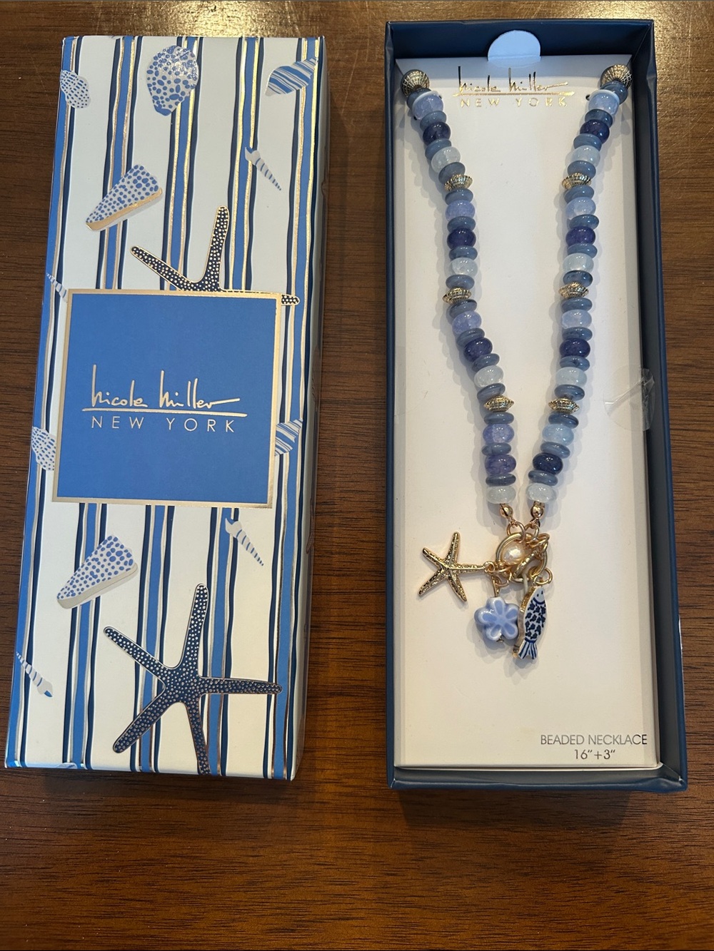 Nicole miller beach themed blue charm necklace